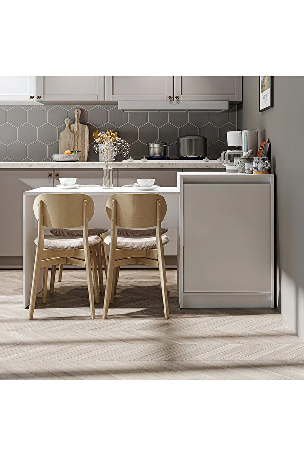 Milano Bar Masası Dolaplı Yüksek Mutfak Yemek Masası